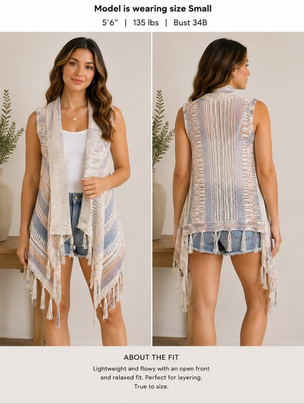 Haute Monde Womens Knit Fringe Vest Cardigan S - Picture 1 of 5